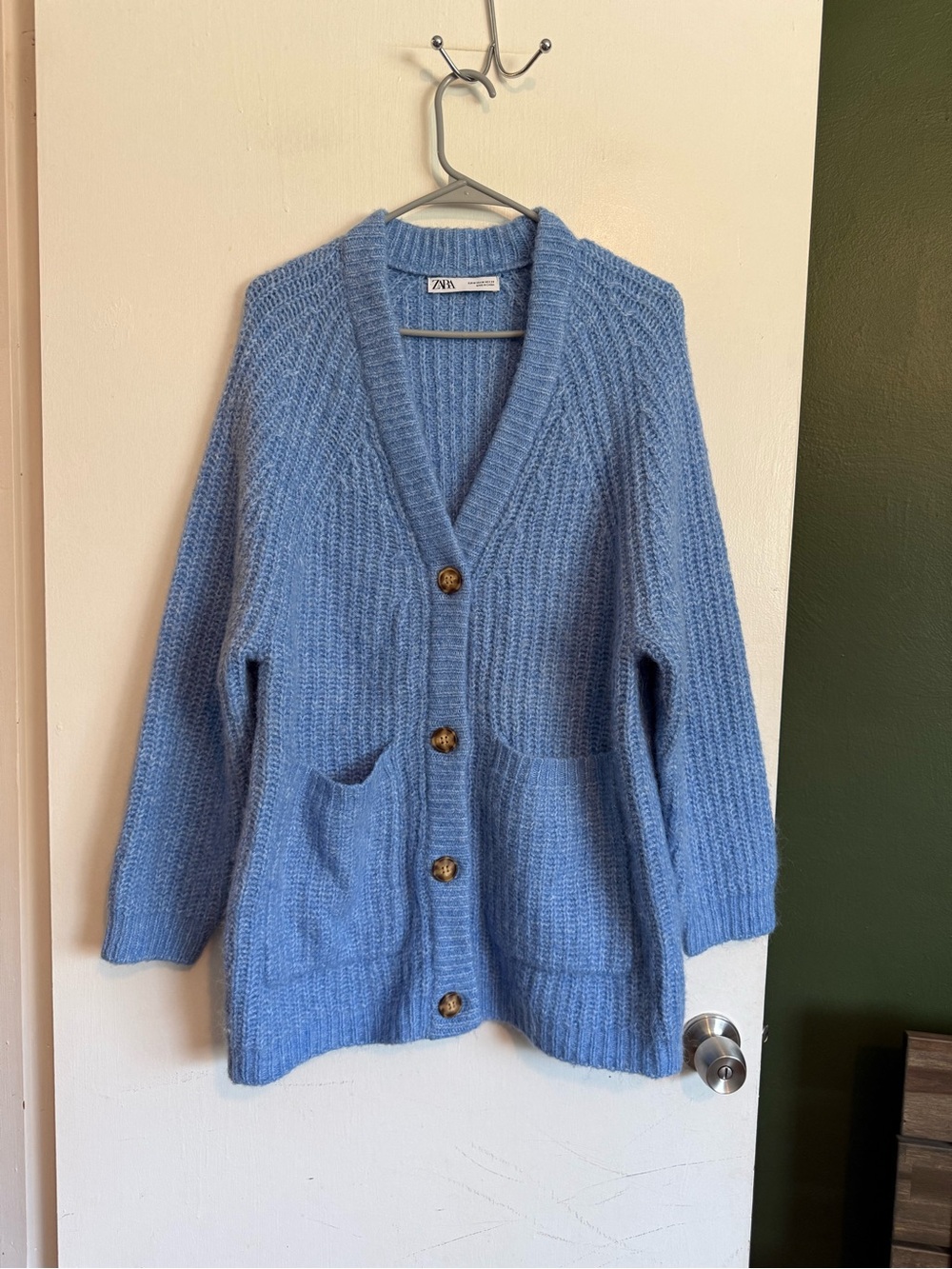 Zara blue oversized button front cardigan sweater size medium